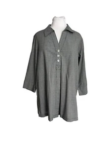Zac & Rachel Womens Size Large Tunic Top Shirt 3/4 Sleeves Black White Plaid - Picture 1 of 6
