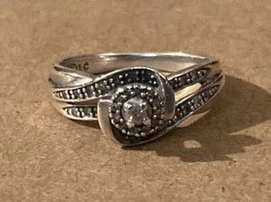 925 Sterling Silver Real Round-Cut Diamond Bypass Ring Size #6.75 5.5g Free Ship - Picture 1 of 10