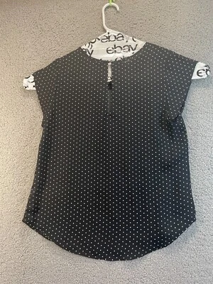 Lily White Black w/ WhiteDot Cap Sleeve Round Neck Blouse Women's Sz M - Image 1 of 4