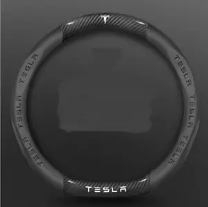 15" PU Leather+Carbon fiber Steering Wheel Cover For 2008-2025 Tesla All models - Picture 1 of 12