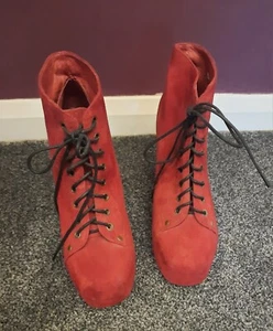 Jeffery Campbell size 7 (40) US9 Lita Red Suede lace up platform high heel boots - Picture 1 of 8