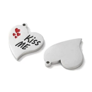 5 Stunning Valentine Love 'Kiss Me' Heart Shaped Stainless Steel Charm Pendants - Picture 1 of 2
