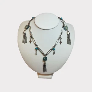 Alex and Ani Vintage Sixty-Six Blue Gemstone Tassel Paper Clip Necklace 24 in - Picture 1 of 5