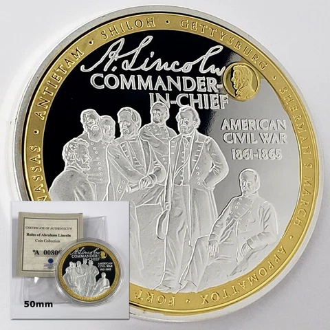 2017 Abe Lincoln Commander-in-Chief Commemorative Proof 2" Coin w/COA BS5009 Cover