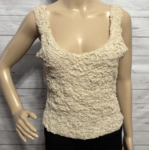 Free People Canotta Smocked Piccola Beige Avorio Marrone Cotone Chiffon Scollo a Scoop - Foto 1 di 15