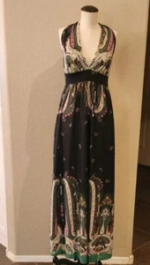 Twenty-one Paisley Design Maxi Dress SZ Med Halter Top Dark Blue Boho - Picture 1 of 7