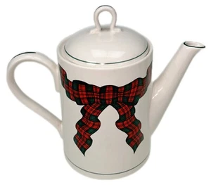 Arita Schottenkaro Teekanne Keramik rot grün kariert Schleife Urlaub Vintage 1980er - Bild 1 von 6