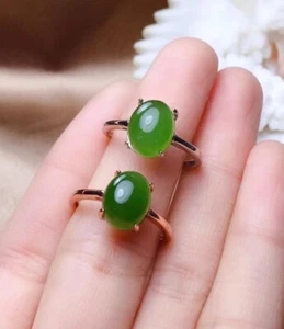 Bague chinoise en or 18 carats incrustation fait main Hetian jade vert jade 和田碧玉戒指 - Photo 1/12