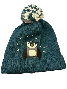 NEW Blakes Youth Winter Beanie Size M/L 100% Wool Knit Teal w Penguin - Picture 1 of 3