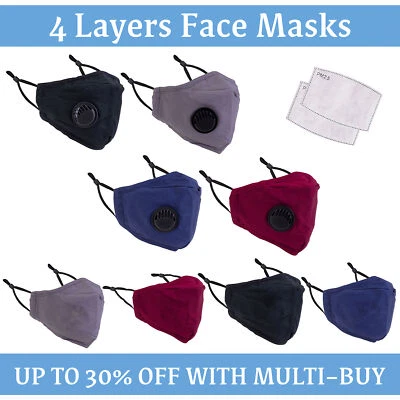 4 Layers Cotton With Valved Face Mask Washable Breathable Face Covering Mask - Image 1 of 4