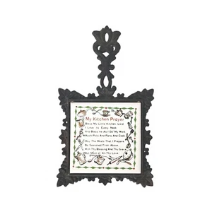 Vintage Fliesenuntersetzer Kochplatte Gusseisen Rahmen filigran Fußgriff Wandbehang - Bild 1 von 12