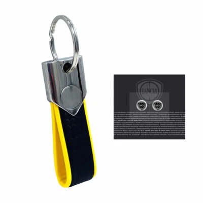 Porte-Clés Jaune Carbone Avec Logos Lancia Noirs Originaux 12 Mm - Photo 1/4