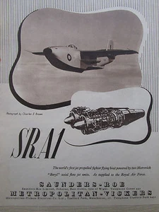 11/1948 PUB SAUNDERS-ROE METROPOLITAN VICKERS SRA/1 FIGHTER FLYING BOAT AD - Imagen 1 de 1