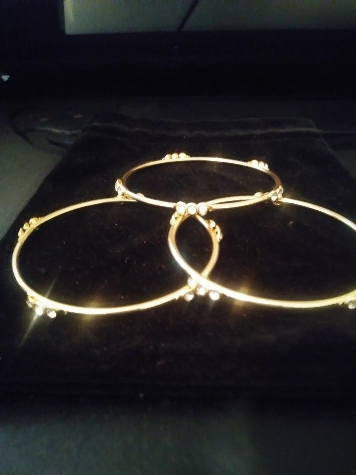 14K YELLOW GOLD & STS LCS  DIAMOND BANGLE BRACELETS SET OF 3 SIZE 8.5 + BONUS! - Image 1 of 1