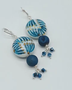 Lamp work Glass Druzy Agate Drop Earrings - Picture 1 of 6