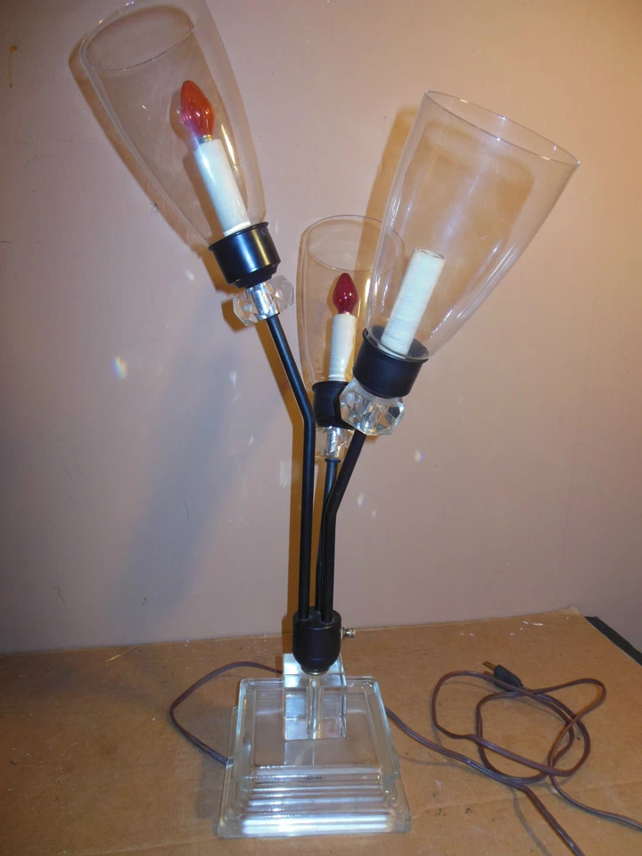 DE COLECCIÓN MEDIADOS DE SIGLO MODERNO EAMES 3 LUCES LUCITE LÁMPARA DE MESA PANTALLA DE CRISTAL   Foto 1 de 1