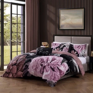Luna Flora 5 Piece Reversible Comforter Set 100% Cotton 220 Thread Count - King - Picture 1 of 10
