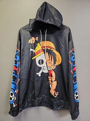 Sudadera con Capucha de Una Pieza Sombrero de Paja Luffy Pirata Calavera Anime Unisex Negro Pullover Grande Foto 1 de 4