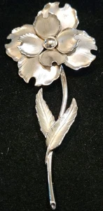 Silver CORO Flower Leaves Stem Brooch Pin 4.25" H - Picture 1 of 3