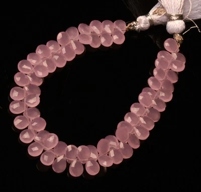 Rose Color Hydro Quartz 7x5 mm Size Faceted Pear Briolette Beads 7" Strand - Image 1 of 4