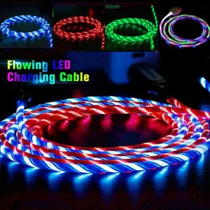 Fast Charging Flowing LED Light Up Type-C Glowing USB Phone Charger Cable Cord - Picture 1 of 14