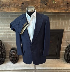 VINTAGE Paul Stuart mens 42R blue pinstripe 100% wool 2-button suit w/ trousers - Picture 1 of 11