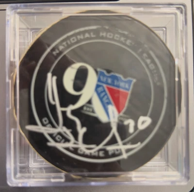 Henrik Lundqvist NY Rangers Autographed GAME USED Puck vs Nashville w/Stiner COA - Image 1 of 4