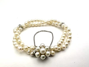 Vintage Diamond Pearl 14K White Gold Two Strand Bracelet 13.4 Grams 6.75” - Picture 1 of 12