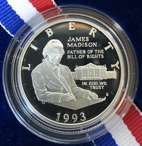 1993 PROOF Bill Of Rights James Madison Commemorative Silver Half Dollar w/Box - Picture 1 of 3