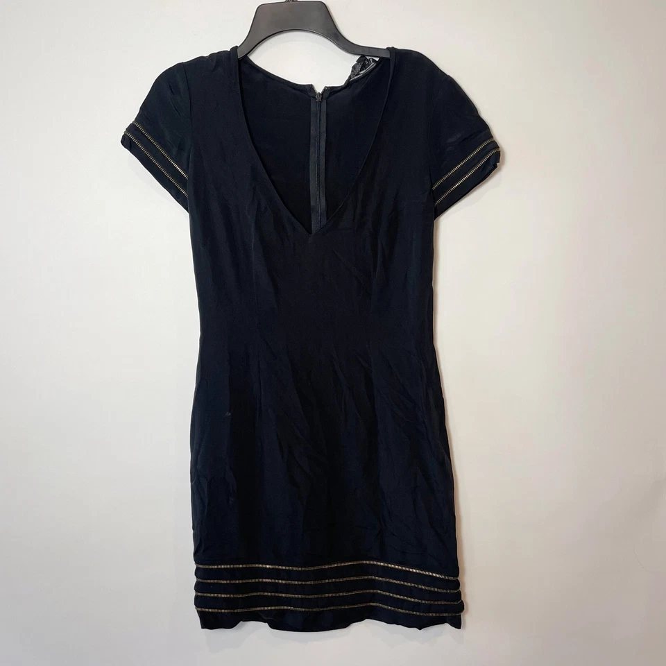 Mini Vestido Vaina Jay Godfrey Para Mujer Manga Corta Negro 8 Cuello en V Cremallera Recortada Foto 1 de 4