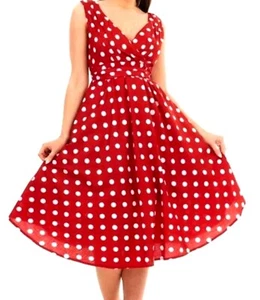 WOMEN RED POLKA DOT V NECK SLEEVELESS MIDI DRESS ( SIZE UK16 SLIM ) - Picture 1 of 1