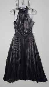 Vestido midi plisado halter White House Black Market - Talla 8P - Gunmetal metálico - Imagen 1 de 24
