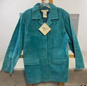 Jessica Holbrook Womens Machine Washable Suede Turquoise Blazer Jacket Sz M NWT - Picture 1 of 6