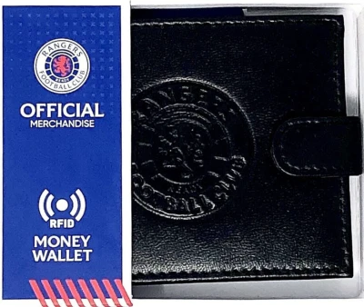 RANGERS F.C. MEN'S REAL LEATHER WALLET RFID ANTI FRAUD MONEY ID CARD RFC GIFT - Image 1 of 4