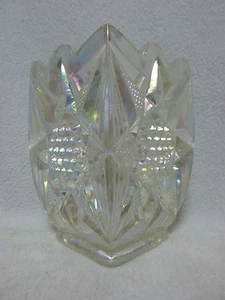 L.E. Smith Clear Iridescent Heavy Carnival Glass Star Sunflower Diamond Vase - Picture 1 of 4