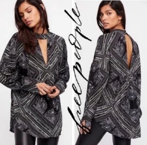 Free People Walking On A Dream Boho Long Sleeve Keyhole Neckline Tunic Top Small - Picture 1 of 8