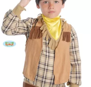 Childs Cowboy Fancy Dress Waistcoat Kids Childrens Brown Waist Coat fg - Picture 1 of 5