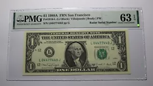 $1 1988 Radar Serial Number Federal Reserve Currency Bank Note Bill PMG UNC63EPQ - Picture 1 of 3