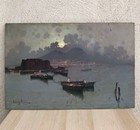 Quadro vintage -Marina Napoli- dipinto a olio su tavola