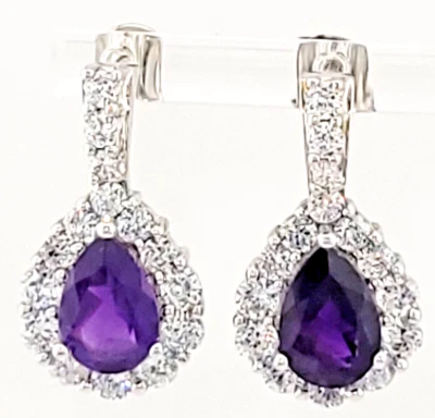 Pendientes colgantes brillantes QVC de plata esterlina amatista y circonita cúbica con lágrima firmados VJ Foto 1 de 4