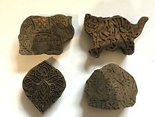 4 Primitive Vintage Carved Elephant Tiger Butter Mold Stamp Ink Press Blocks
