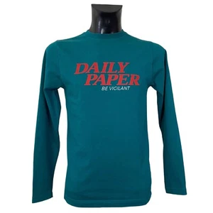 DAILY PAPER BE VIGILANT COTTON LONG SLEEVE GREEN T-SHIRT SWEATSHIRT. SIZE: SMALL - Picture 1 of 7