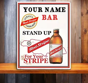 PERSONALISED RED STRIPE BAR BEER MAN CAVE SHED Metal Wall Retro RRS068 - Picture 1 of 2