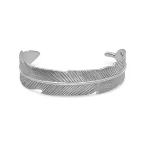 Sterling Silver .925 Oxidized Metal Feather Cuff Bracelet - Picture 1 of 3