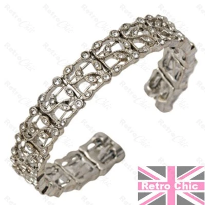 PULSERA BRAZALETE CRISTAL CRISTAL plata estrás graduación formal DE COLECCIÓN HOJAS RETRO Foto 1 de 3