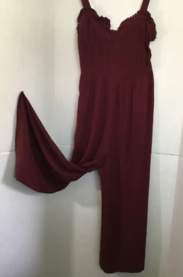 NWT  Burgundy Maroon Sleeveless 6  Wide Leg Jumpsuit Pleat Bodice Rayon New - Image 1 of 4