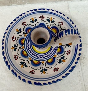 Unmarked Portugese Hand-Painted Candle Holder Vintage Perfect - Picture 1 of 5