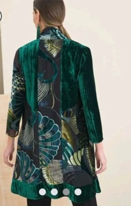 Chico's Travelers Gorgeous Emerald Green Velvet Peacock Duster Cardigan  - Picture 1 of 8