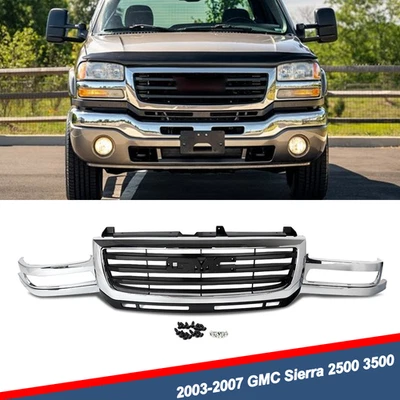 Chrome Black Front Bumper Grille Assembly For 2003-2007 GMC Sierra 2500 3500 HD - Image 1 of 4
