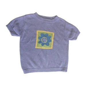 Vintage Y2K Old Navy Purple Flower Power Crochet Knit Youth Girls Shirt Size 6/7 - Picture 1 of 5